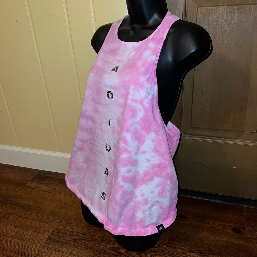 Adidas Active Pink White Gradient Tie Dye Razor Back Sporty Tank Top Size 1X - Picture 5 of 10